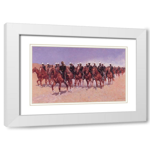Mexican Cavalry on the Move White Modern Wood Framed Art Print with Double Matting by Remington, Frederic