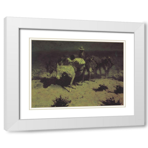 Moonlight Scene White Modern Wood Framed Art Print with Double Matting by Remington, Frederic