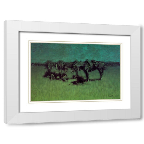 Night Halt of the Cavalry White Modern Wood Framed Art Print with Double Matting by Remington, Frederic