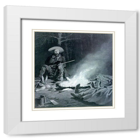 On Guard at Night White Modern Wood Framed Art Print with Double Matting by Remington, Frederic