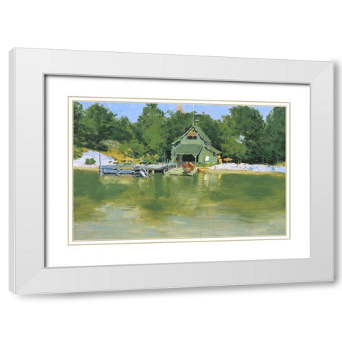 Remingtons Boat House at Inglenuck White Modern Wood Framed Art Print with Double Matting by Remington, Frederic
