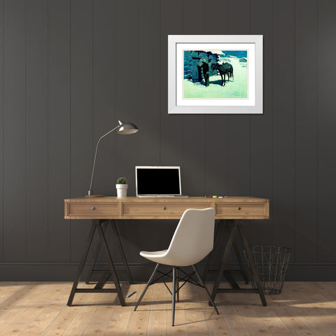 The Belated Traveler White Modern Wood Framed Art Print with Double Matting by Remington, Frederic
