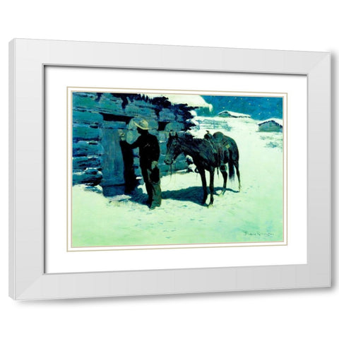 The Belated Traveler White Modern Wood Framed Art Print with Double Matting by Remington, Frederic