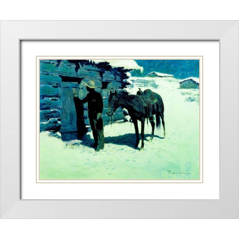 The Belated Traveler White Modern Wood Framed Art Print with Double Matting by Remington, Frederic