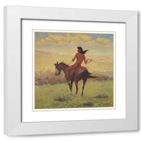 The Pony Herder White Modern Wood Framed Art Print with Double Matting by Remington, Frederic