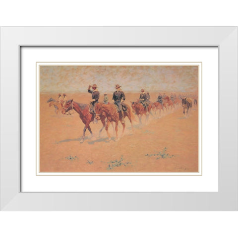 The Quest White Modern Wood Framed Art Print with Double Matting by Remington, Frederic