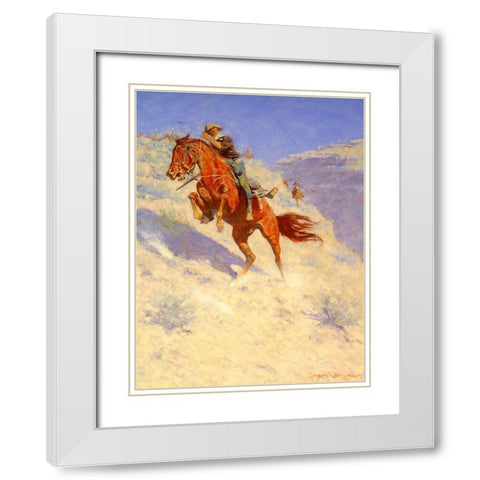 The Scout White Modern Wood Framed Art Print with Double Matting by Remington, Frederic