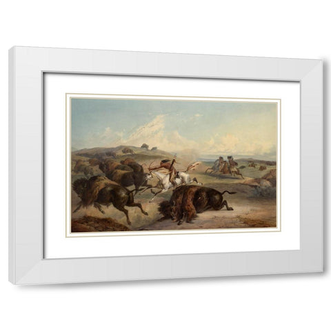 Indians hunting the bison White Modern Wood Framed Art Print with Double Matting by Bodmer, Karl