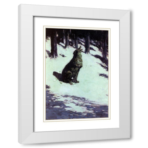 Voice Of The Hills White Modern Wood Framed Art Print with Double Matting by Remington, Frederic