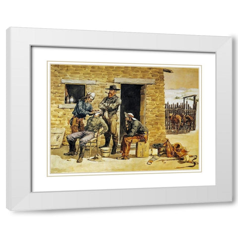 Sunday Morning Toilet On The Ranch White Modern Wood Framed Art Print with Double Matting by Remington, Frederic