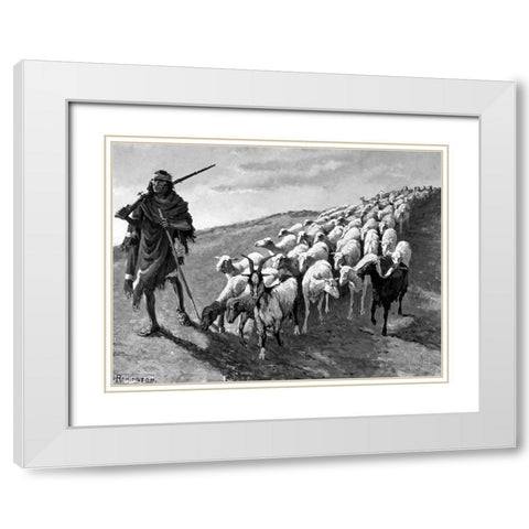 Navajo Sheepherder White Modern Wood Framed Art Print with Double Matting by Remington, Frederic