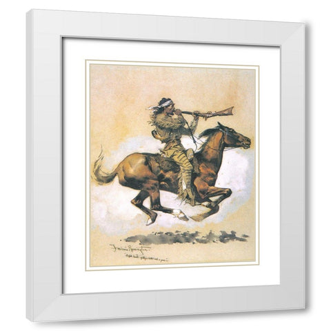 Buffalo Hunter Spitting A Bullet Into A Gun White Modern Wood Framed Art Print with Double Matting by Remington, Frederic