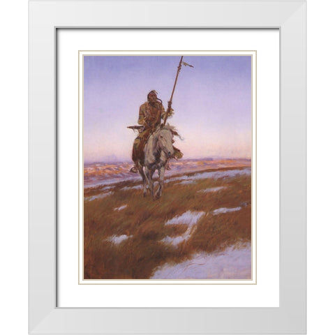 A Cree Indian White Modern Wood Framed Art Print with Double Matting by Russell, Charles Marion