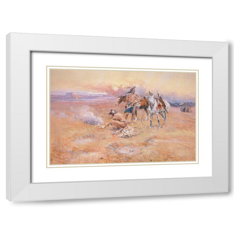 Blackfeet Burning Crow Buffalo Range White Modern Wood Framed Art Print with Double Matting by Russell, Charles Marion