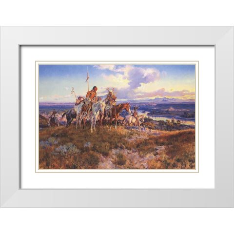 Wagons White Modern Wood Framed Art Print with Double Matting by Russell, Charles Marion