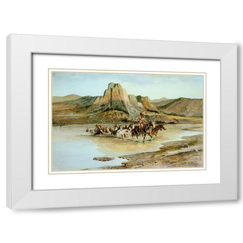 Return of the Horse Thieves White Modern Wood Framed Art Print with Double Matting by Russell, Charles Marion