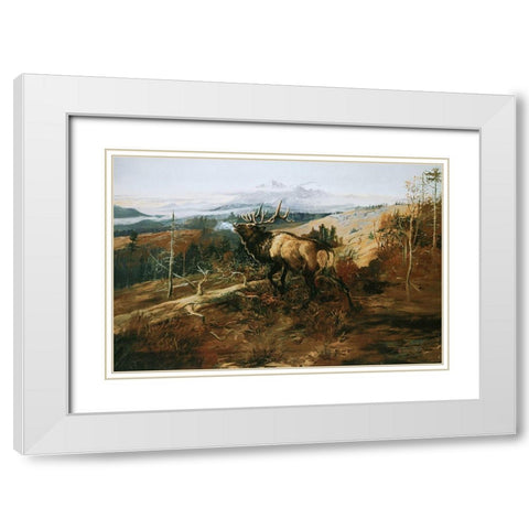 The Elk White Modern Wood Framed Art Print with Double Matting by Russell, Charles Marion