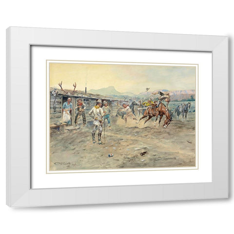 The Tenderfoot-1900 White Modern Wood Framed Art Print with Double Matting by Russell, Charles Marion