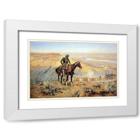 The Wagon Boss White Modern Wood Framed Art Print with Double Matting by Russell, Charles Marion