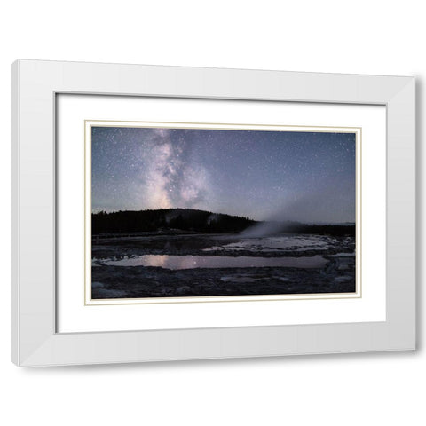 Milky Way reflecting at Great Fountain Geyser, Yellowstone National Park White Modern Wood Framed Art Print with Double Matting by Frank, Jacob W.