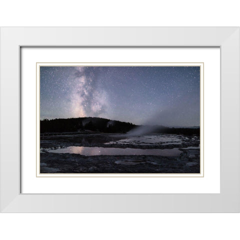 Milky Way reflecting at Great Fountain Geyser, Yellowstone National Park White Modern Wood Framed Art Print with Double Matting by Frank, Jacob W.