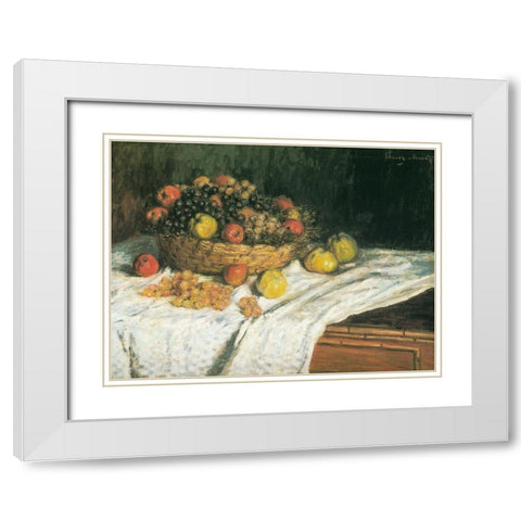 Apples and Grapes 1879 White Modern Wood Framed Art Print with Double Matting by Monet, Claude