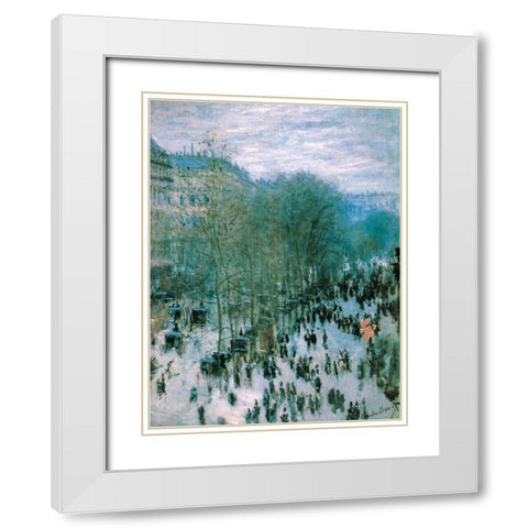 Boulevard des Capucines 1873 White Modern Wood Framed Art Print with Double Matting by Monet, Claude