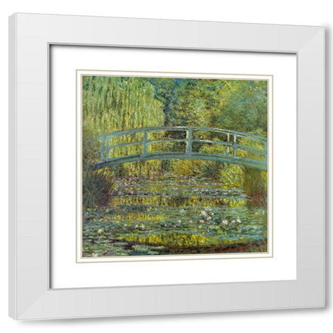 Bridge and Waterlilies 1899 White Modern Wood Framed Art Print with Double Matting by Monet, Claude