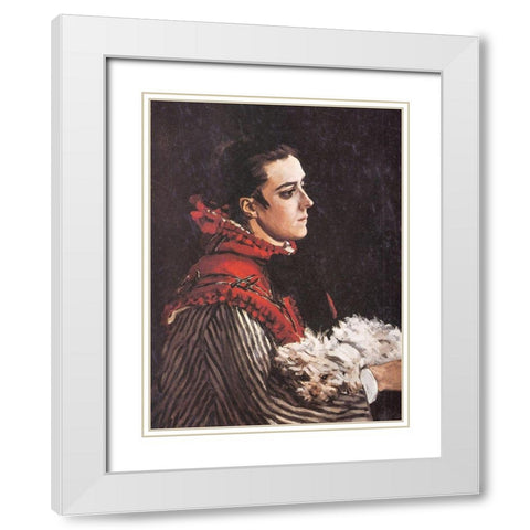 Camille with a little dog 1866 White Modern Wood Framed Art Print with Double Matting by Monet, Claude