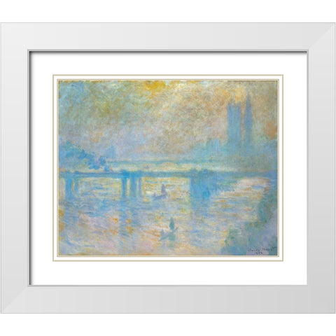 Charing Cross Bridge II 1902 White Modern Wood Framed Art Print with Double Matting by Monet, Claude