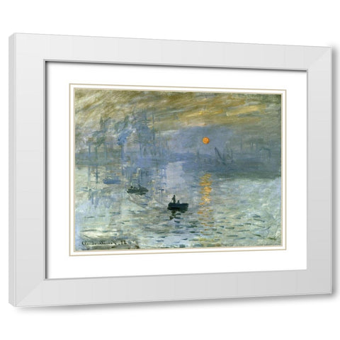 Impression-Sunrise 1872 White Modern Wood Framed Art Print with Double Matting by Monet, Claude