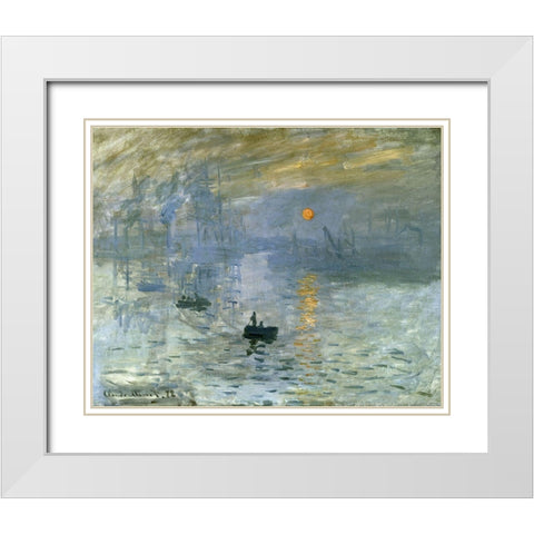 Impression-Sunrise 1872 White Modern Wood Framed Art Print with Double Matting by Monet, Claude
