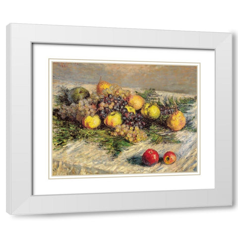 Pears and Grapes 1880 White Modern Wood Framed Art Print with Double Matting by Monet, Claude