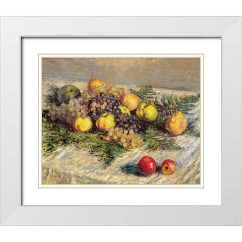Pears and Grapes 1880 White Modern Wood Framed Art Print with Double Matting by Monet, Claude