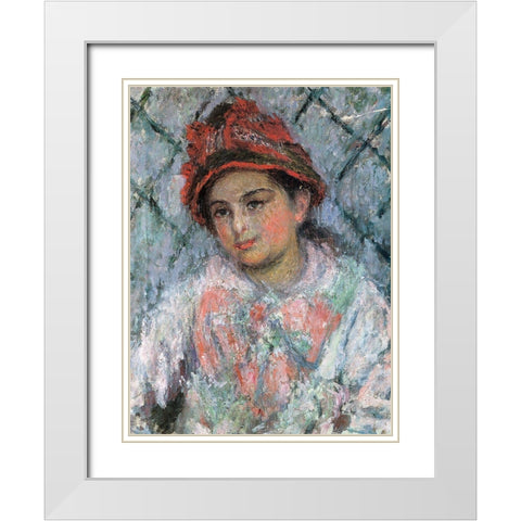 Portrait of Blanche Hoschede 1880 White Modern Wood Framed Art Print with Double Matting by Monet, Claude