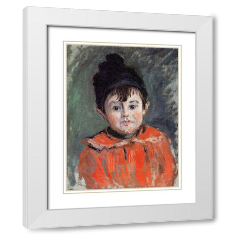 Portrait of Michel in pom-pom hat 1880 White Modern Wood Framed Art Print with Double Matting by Monet, Claude