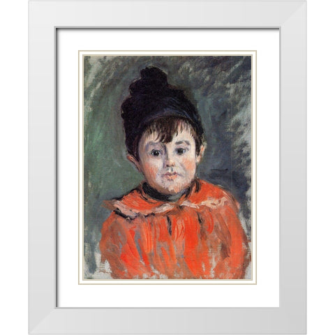 Portrait of Michel in pom-pom hat 1880 White Modern Wood Framed Art Print with Double Matting by Monet, Claude