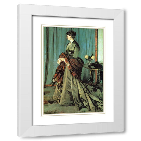 Portrait of Mme Gaudibert 1868 White Modern Wood Framed Art Print with Double Matting by Monet, Claude