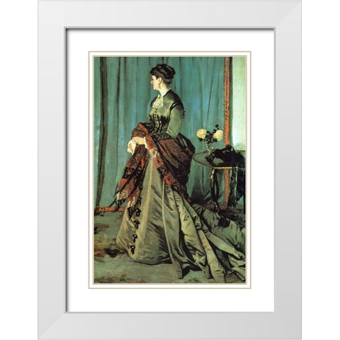 Portrait of Mme Gaudibert 1868 White Modern Wood Framed Art Print with Double Matting by Monet, Claude
