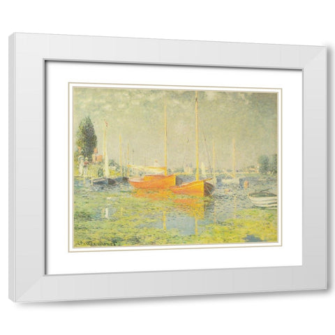 Red Boats-Argenteuil 1875 White Modern Wood Framed Art Print with Double Matting by Monet, Claude