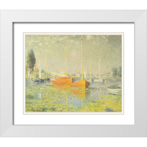 Red Boats-Argenteuil 1875 White Modern Wood Framed Art Print with Double Matting by Monet, Claude