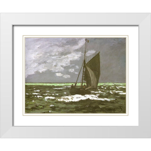 Seascape-storm 1866 White Modern Wood Framed Art Print with Double Matting by Monet, Claude