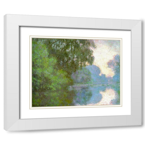 Seine near Giverny 1896 White Modern Wood Framed Art Print with Double Matting by Monet, Claude