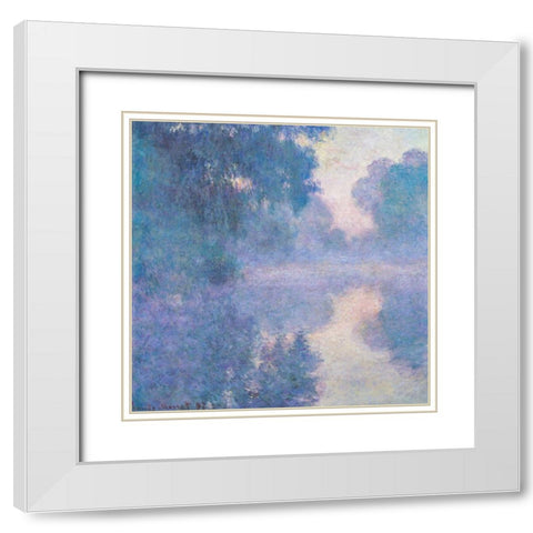 Seine near Giverny 1897 White Modern Wood Framed Art Print with Double Matting by Monet, Claude