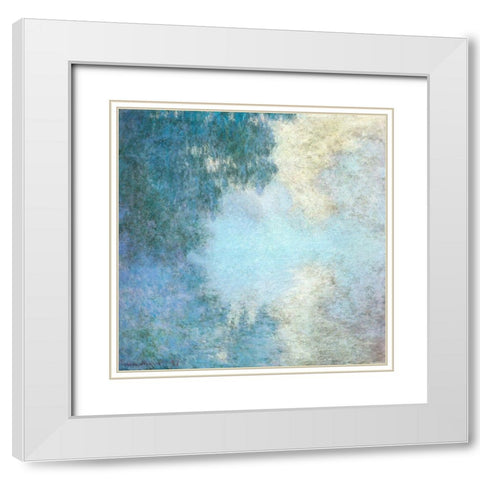 Seine-morning 1897 White Modern Wood Framed Art Print with Double Matting by Monet, Claude