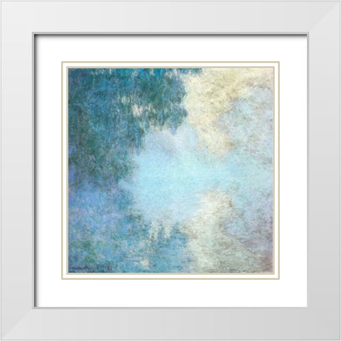 Seine-morning 1897 White Modern Wood Framed Art Print with Double Matting by Monet, Claude