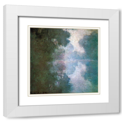 Seine-morning mists 1897 White Modern Wood Framed Art Print with Double Matting by Monet, Claude