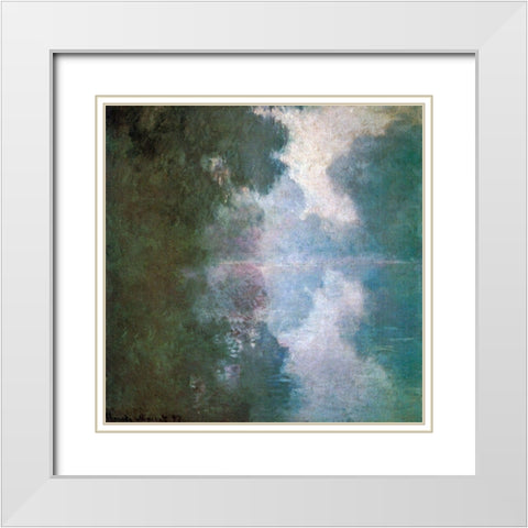Seine-morning mists 1897 White Modern Wood Framed Art Print with Double Matting by Monet, Claude