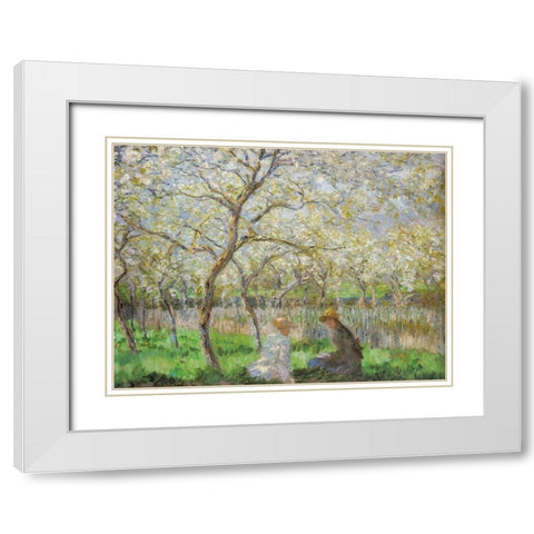 Spring 1886 White Modern Wood Framed Art Print with Double Matting by Monet, Claude