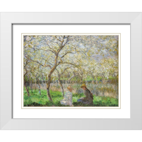 Spring 1886 White Modern Wood Framed Art Print with Double Matting by Monet, Claude